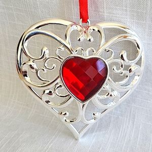 NIB Lenox Silver Red Gemstone Heart Ornament